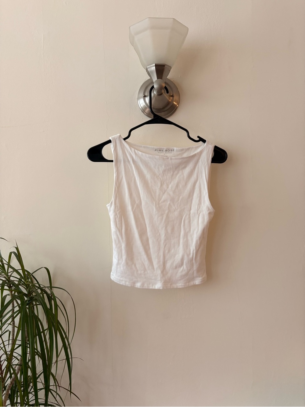 Pink Rose White Sleeveless Tank Top